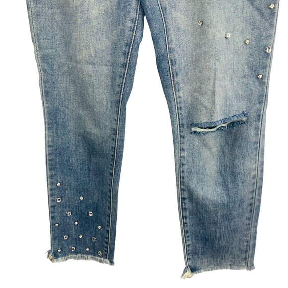 Ashley Mason Juniors Embellished Jeans High Rise Relaxed Frayed Hem Gems Size 1 - Picture 5 of 11